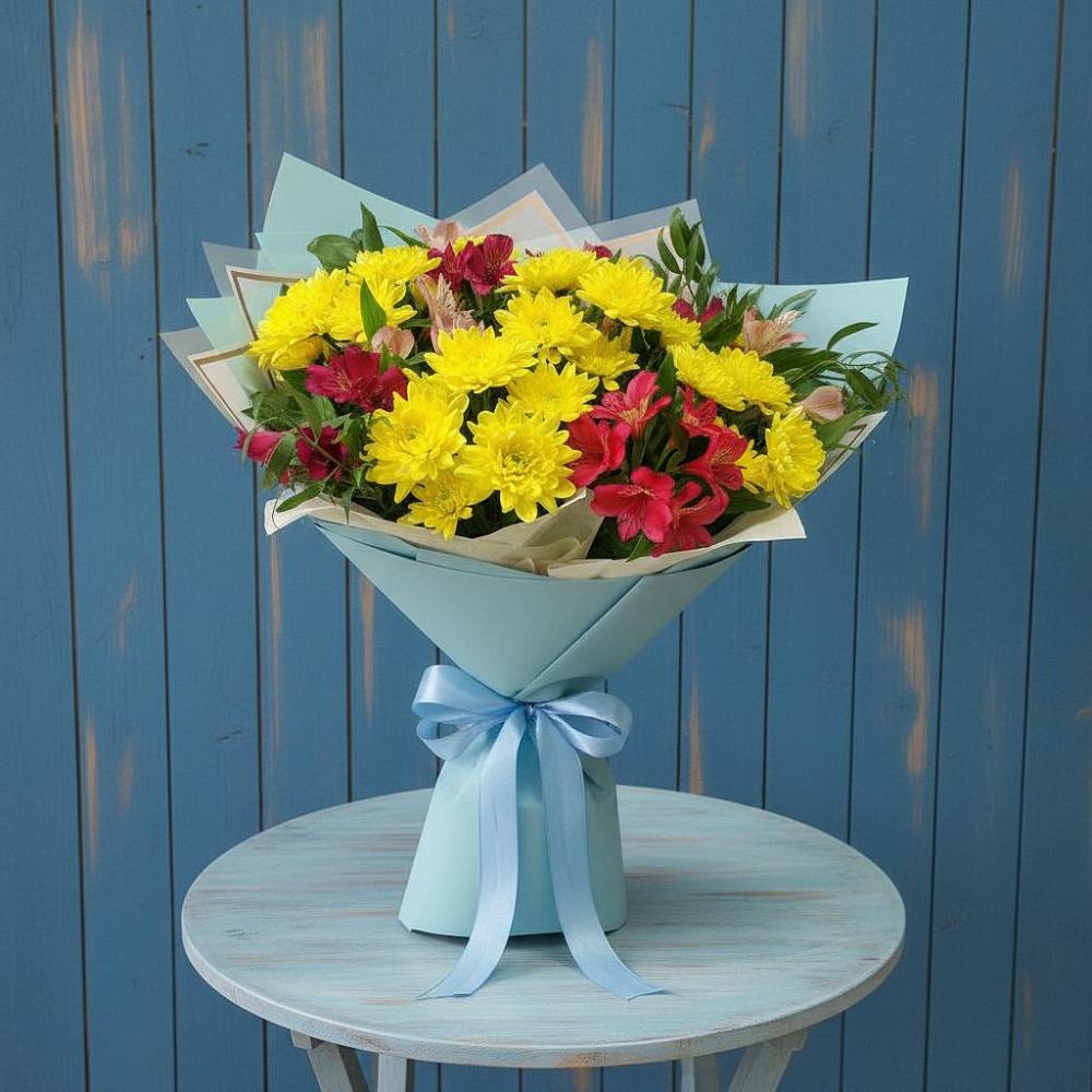 Букет цветов из: Альстромерии и Хризантемы в Озеке-Суате