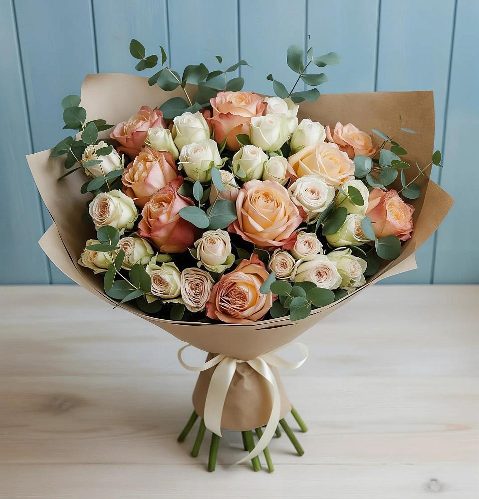 Букет цветов из: Альстромерии и Розы в Озеке-Суате