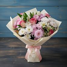 Букет цветов из:  Хризантемы, Альстромерии и Розы #REPLACE_PRED# Озеке-Суате