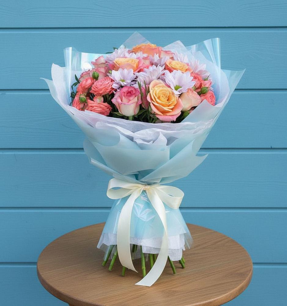 Букет цветов из: Хризантемы и Розы в Озеке-Суате