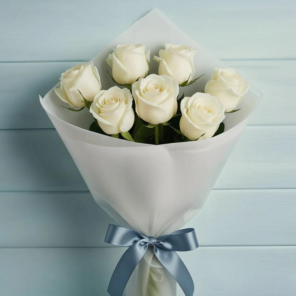 Букет 7 Белых роз Эдлесс Лав в Озеке-Суате
